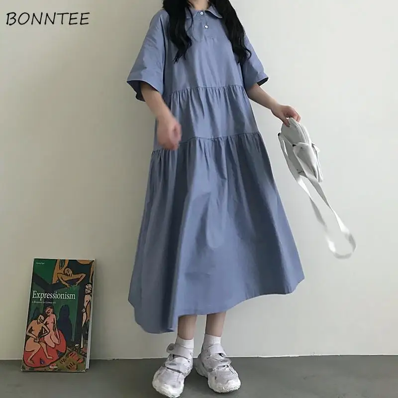 Платья с коротким рукавом для женщин простая стильная повседневная одежда