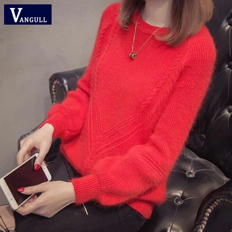 Свитер женский трикотажный с длинным рукавом и круглым вырезом | Женская одежда