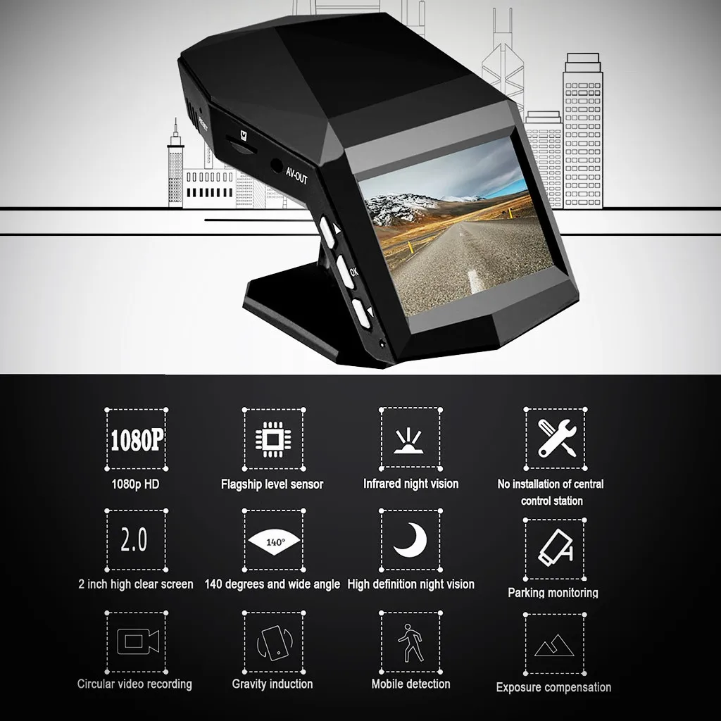 1080P 2 Inch Car DVR Camera SD Card Video 140° Driving Recorder Cam G-Sensor Parking Monitor | Автомобили и мотоциклы