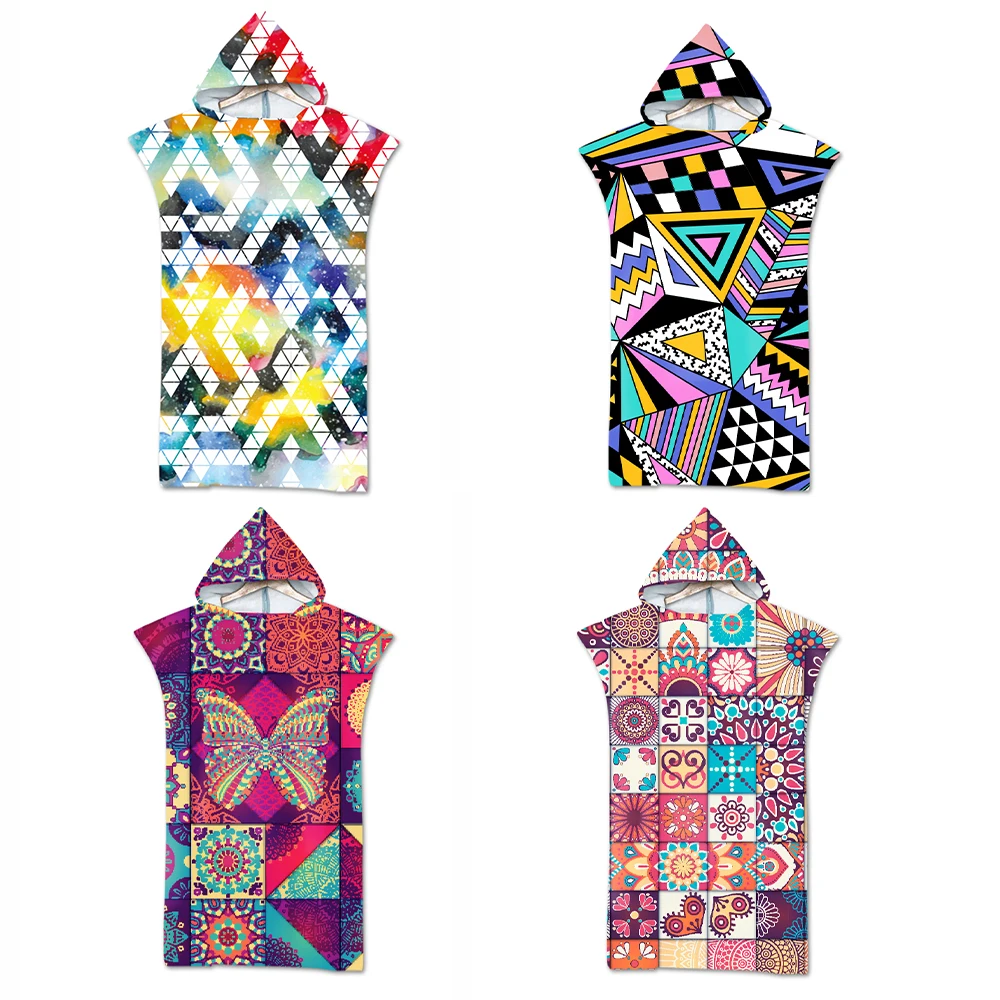 

Microfiber Fabric Adult Kids Mandala Ethnic Geometric Pattern Hooded Beach Towel Poncho Bathrobe Women Man Quick Dry Surf Cloak