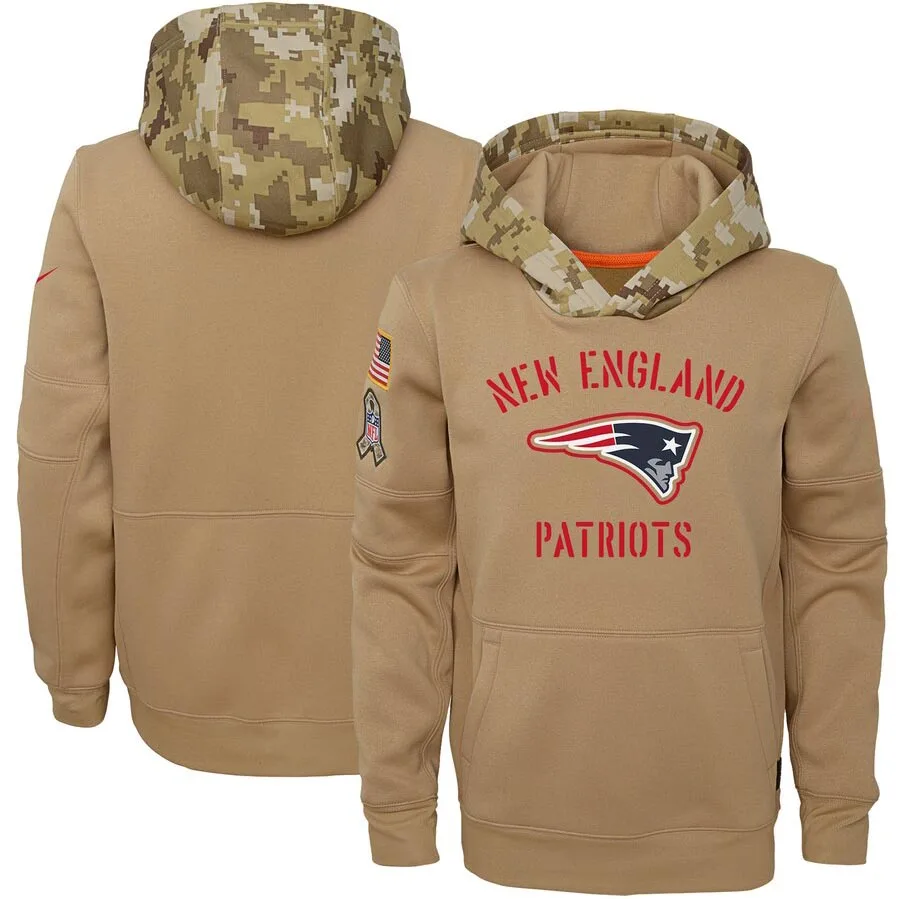 

New England Youth Salute to Service Patriots Khaki Therma Pullover Hoodie