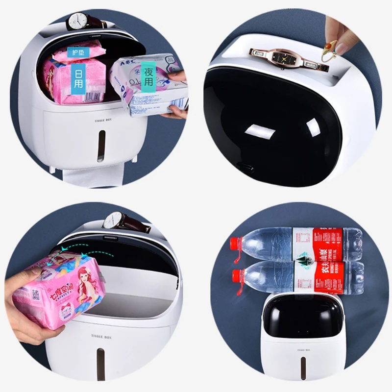 

Toilet Paper Holder Waterproof Wall Mounted for Roll Paper Tube Storage Box Tray Tissue Box Shelf Bathroom Accessories