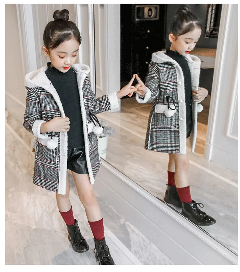 Теплое пальто для девочек подростков модная одежда из хлопка и бархата Длинная