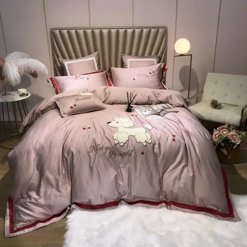 

4/7Pcs Queen King size Cute Bedding Set Luxury Egyptian Cotton Bedsheets set Duvet Cover Fitted sheet Bed set ropa de cama