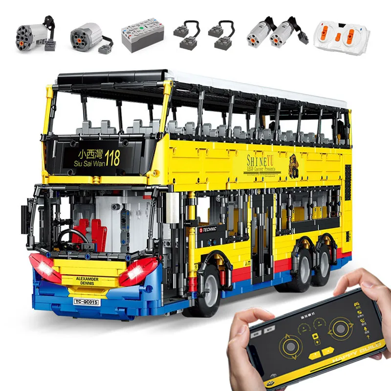 

IN STOCK QC015 High-Tech Car Toys MOC Double Decker Bus Model RC TransBus Enviro 500 Building Blocks Bricks Kids Christmas Gifts