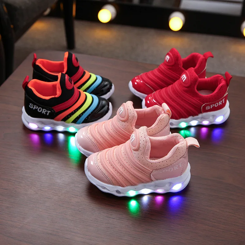

BJYL 2020 New Children LED Luminous Shoes Boys Toddler Shoes Girl Light Up Trainers Spring Caterpillar Children's Shoes