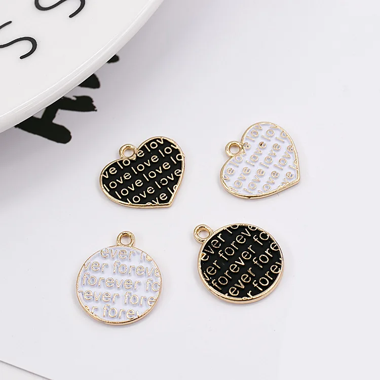 

10pieces / Set Dripping Alloy Pendant Handmade DIY Simple Earring Necklace Bracelet Pendant Round Love Black and White Pendant