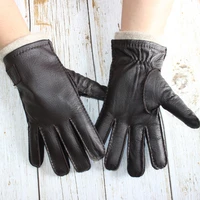 high quality new mens deerskin gloves extra large style leather touch screen spring wool knitted inner driving gloves autumn