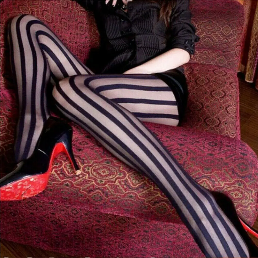 Женские черные колготки чулки полосатые женские модные в сеточку кружевные