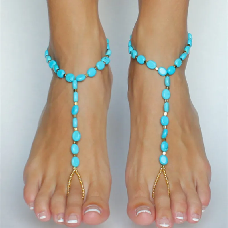 Ножной браслет с зеленым опалом и бусинами Женский эластичные ювелирные изделия