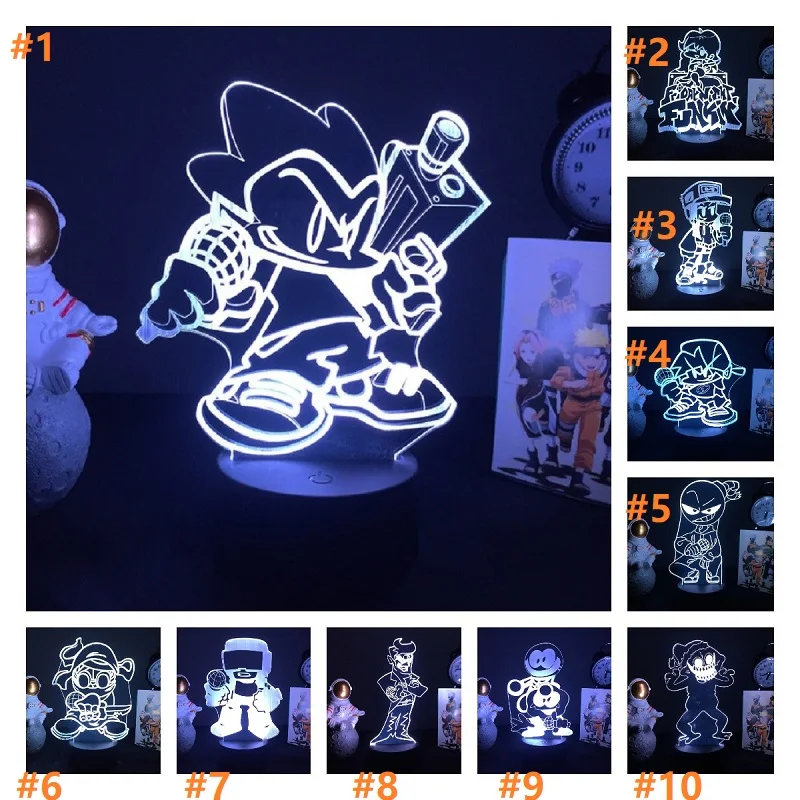 

10PCS Friday Night Funkin Figure LED Night Light Pico Figure Table Lamp For Bedroom Decor Bedside Nightlight Kids Birthday Gift