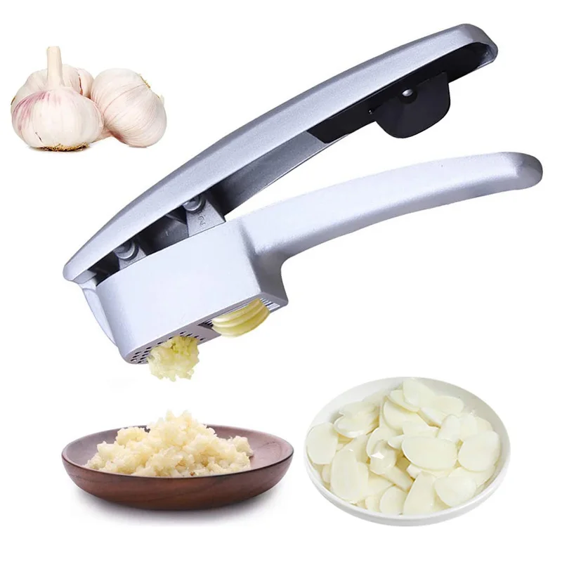 Prensa Manual de ajo de aleaci&oacute;n de aluminio, herramienta de cocina multifuncional 2 en 1, exprimidor de jengibre y ajo-0