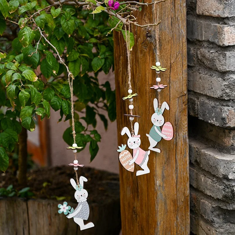 

Easter Bunny Wooden Pendant, Rabbit Tags Painted Wood Cutouts Hanging Pendant for Easter Party Wall Door Tree Decor
