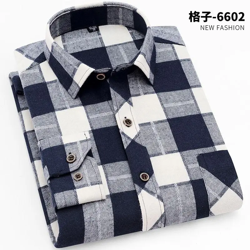 100% Cotton Flannel Men's Plaid Shirt Slim Fit Spring Autumn Male Brand Casual Long Sleeved Shirts Soft Comfortable 4XL