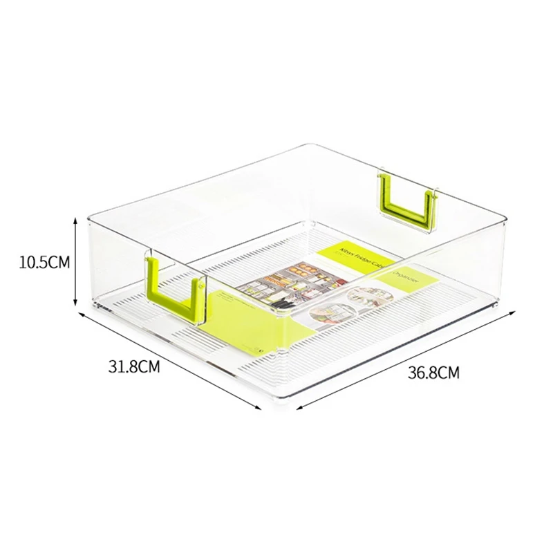 Новая прозрачная пластиковая организаторная корзина для хранения продуктов и напитков в холодильнике с ручкой для кухонного кладового помещения.