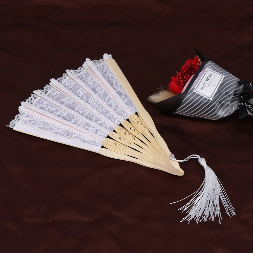 

Bamboo Vintage Fan Elegant Handheld Chinese Folding Fan Lace Hand Fans (White)