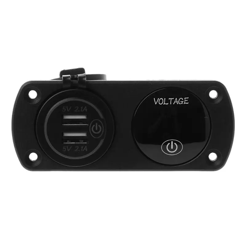 

DC 12V-24V LED Digital Voltmeter + Dual USB Outlet Power Socket Panel 2.1A Charger With Touch Switch for Car Boat Marine Rv ATV