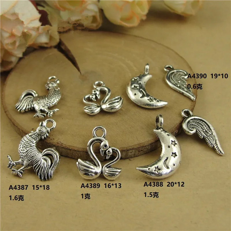 

100 шт./лот античные серебряные подвески в виде петуха Элегантные Подвески в виде лебедя для изготовления ювелирных изделий подвеска в виде м...