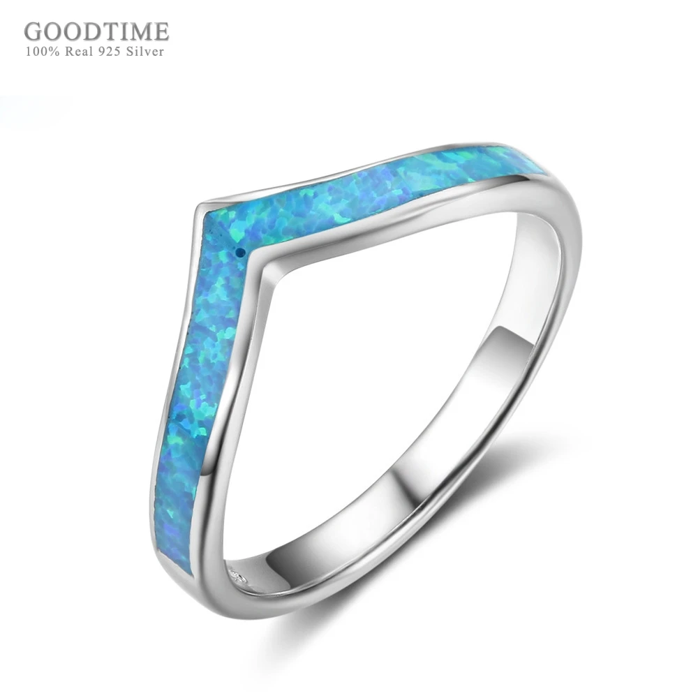 

Trendy New Pure 925 Sterling Silver Fine Jewelry Blue Geometry Opal Rings Engagement Wedding Jewelry Accessories For Women Girl