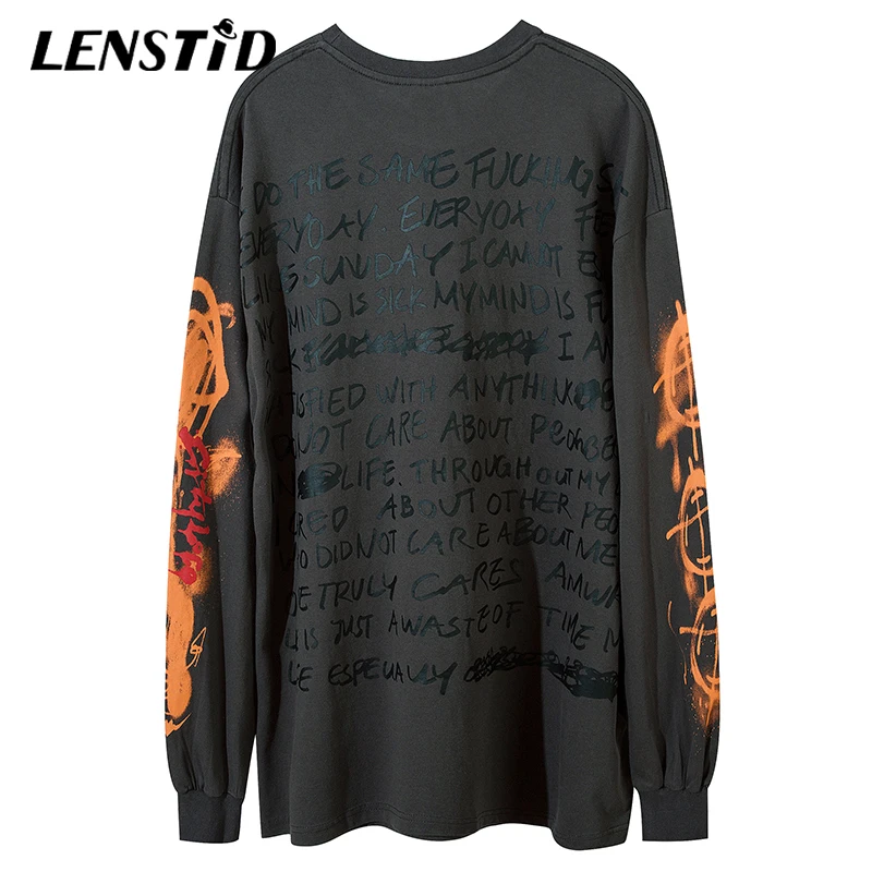 Футболка LENSTID мужская оверсайз в стиле хип хоп уличная одежда Харадзюку с