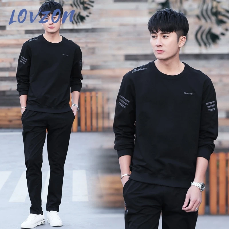 

LOVZON Men Dress Suit Age Season 2020 New Big Yards Recreational Two-piece Round Collar Loose Embroidery Popular