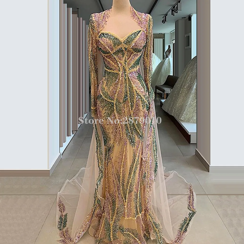 Женское блестящее вечернее платье русалка с длинным рукавом|Вечерние платья| |