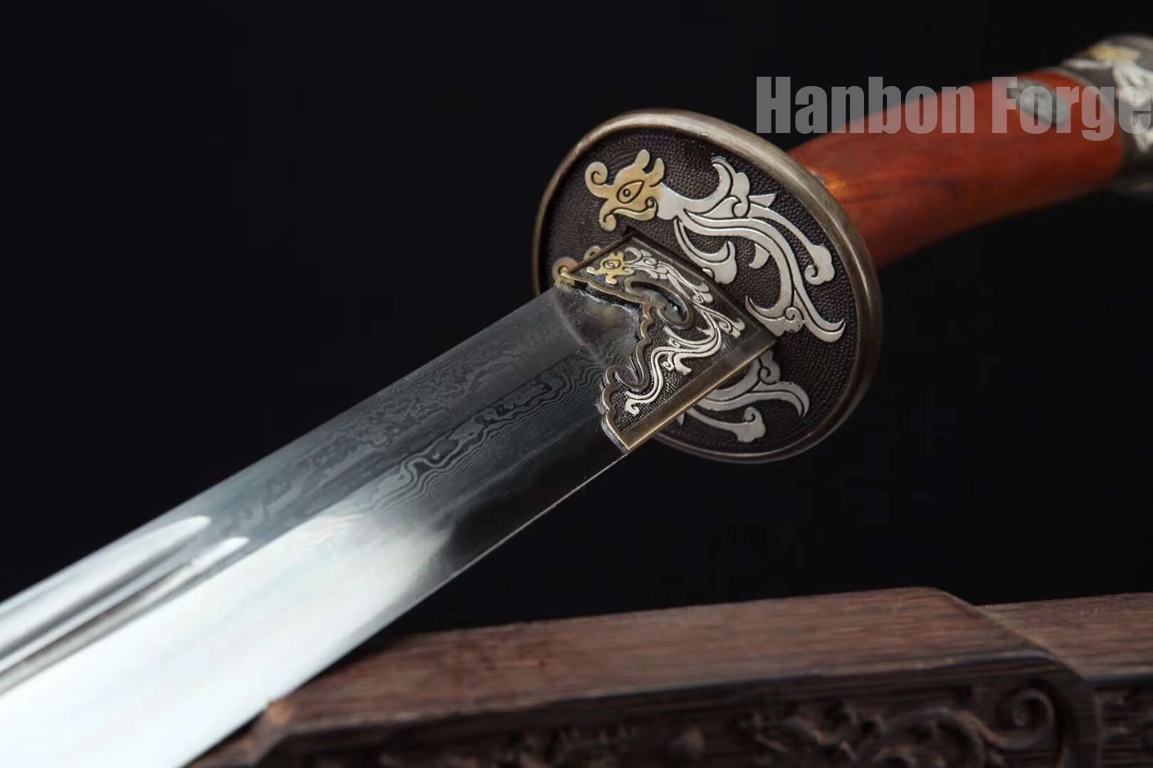 

Dragon Dao Sword Chinese Damascus Steel Hazuya Polish Clay Tempered Blade Double-Hi