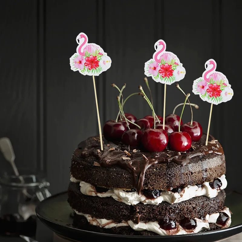 

12pcs/lot Hawaiian Theme Party Cake Insert Cake Props Pineapple Flamingo Cake Decoration Children's Birthday Party Cake Topper