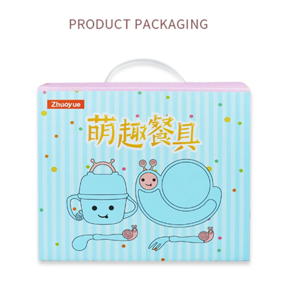

6Pcs/Set Kids Cartoon Snail Feeding Dish Baby Bowl with Spoon Fork Food Tableware Training Dishes Food Container