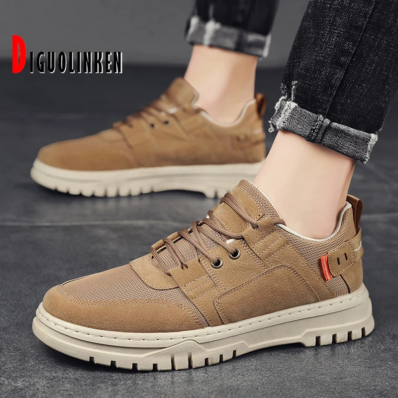 

Summer Men Casual Shoes Breathable Mesh Sneaker Men Spring Outdoor Lace-up Men Tooling Shoes Sport Hiking Brown Comfortable 2021
