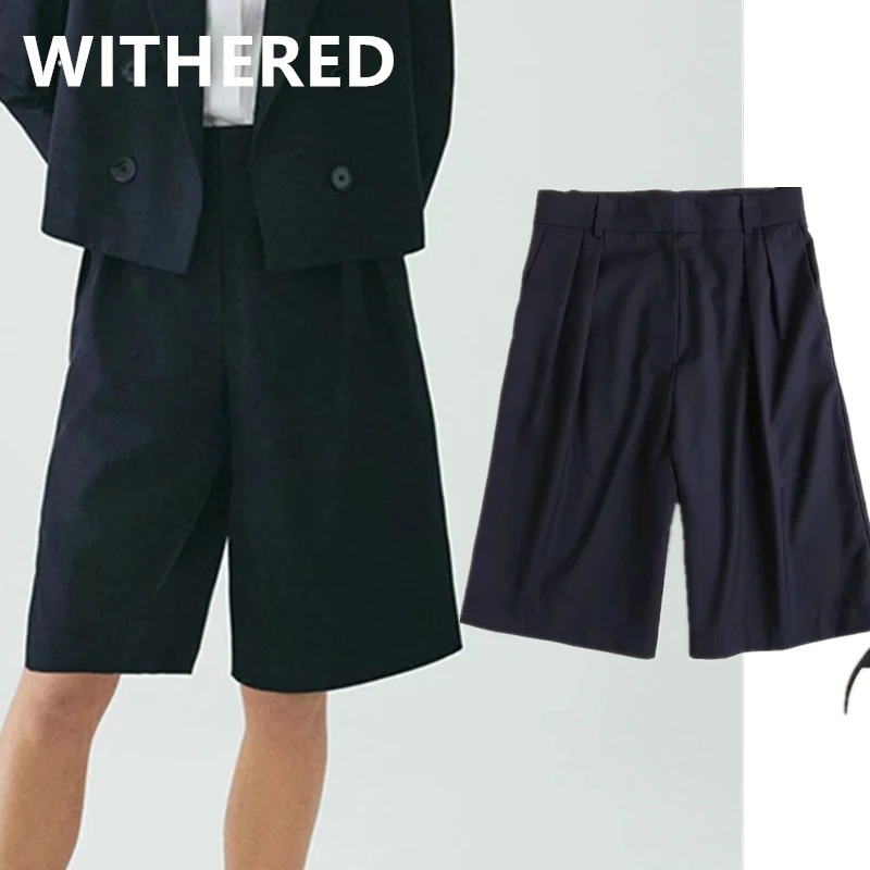 

Jenny&Dave women short feminino summer england solid simple navy color straight suits shorts plus size bermuda Cropped trousers