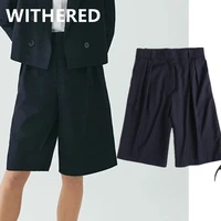 jennydave women short feminino summer england solid simple navy color straight suits shorts bermuda cropped trousers