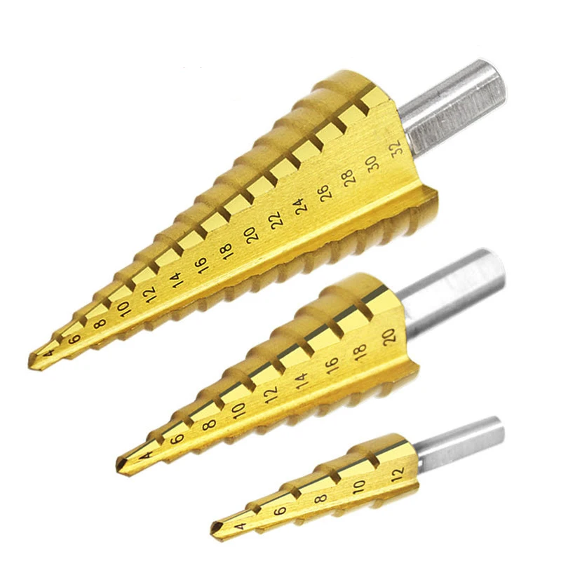 

Сверло ступенчатое из быстрорежущей стали с титановым покрытием биты для сверла для деревообработки, набор инструментов для сверления отв...