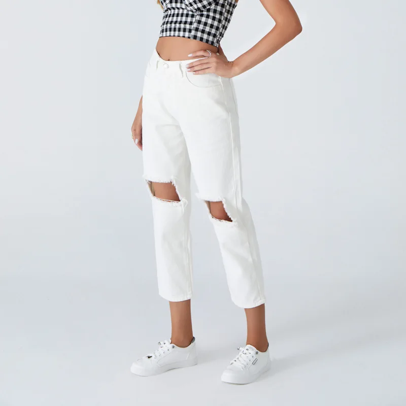 

White Jeans for Women High Waist Harem Mom Jeans Spring 2021 New Size Women Jeans Streetwear Denim Pants Straight Pants Casual