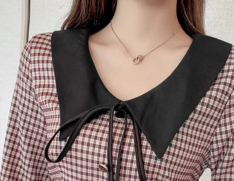

2021 Sping Autumn Women Vintage Plaid Dress Korean Long Sleeve Lace Up Buttons Tunic Elegant Party Dresses