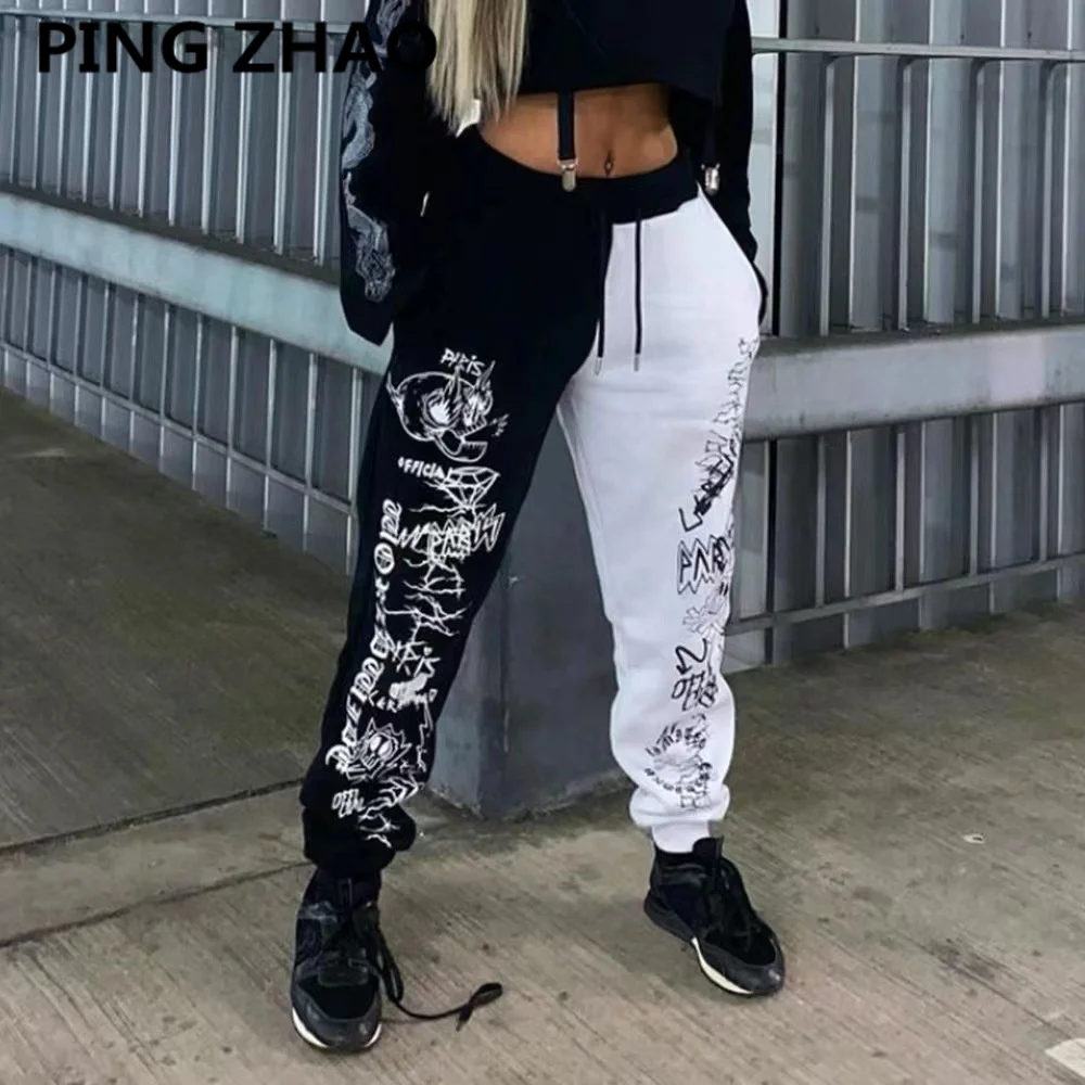 

Брюки-карго женские с принтом в стиле Харадзюку, Джоггеры в стиле пэчворк, повседневные спортивные штаны на шнуровке в стиле хип-хоп