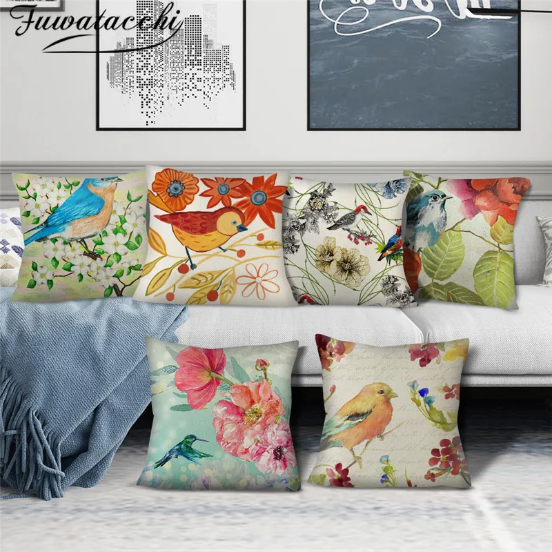 

Fuwatacchi Linen Animal Photo Cushion Cover Lovely Bird Printed Pillow Covers for Home Sofa Chair Decorative Pillowcases 45x45cm