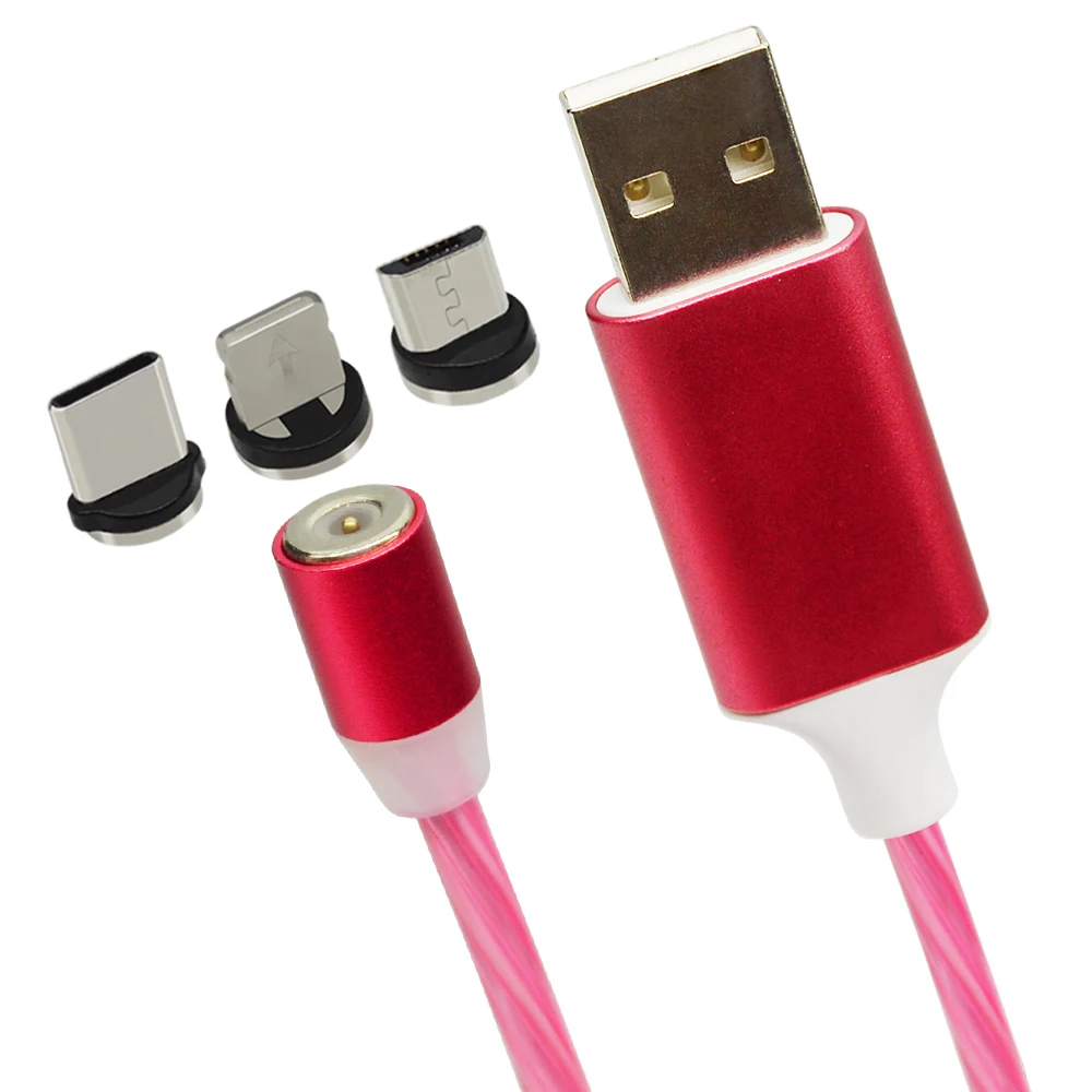 Red For 3Plug Магнитный светодиодный кабель CHAURE для зарядки mi cro, зарядный usb-кабель для Xiao mi huawei, зарядный кабель для быстрой зарядки T-C, usb-кабель - Цвет: Red For 3Plug