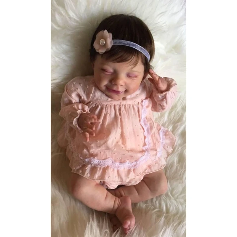 

53cm Silicone Realistic Doll Closed Eyes Soft Vinyl Magnetic Mouth Baby Cute Newborn Toy Gift for Children Kids