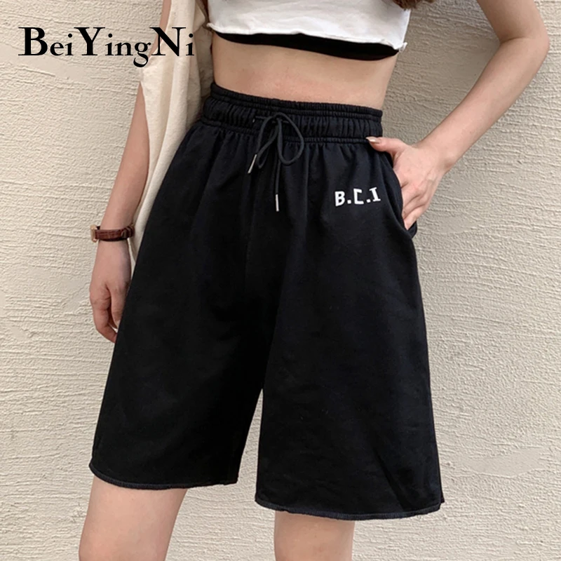 

Beiyingni Vintage Casual Harajuku Slim Gray Sports Shorts Girls High Waist Fashion Chic Straight Shorts Women Summer Shorts Girl