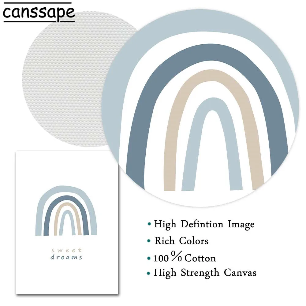 Картина на холсте для детской комнаты синий постер солнечный свет радуга