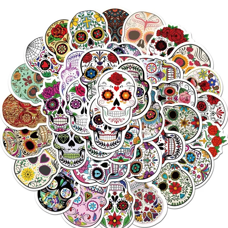

10/50pcs Mexican Calaver Sugar Skull Car Sticker Skateboard Laptop Luggage Decals Car Styling Anime Graffiti Sticker Suitca