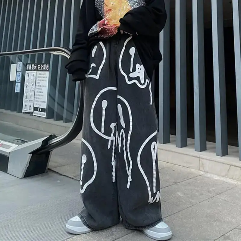 Брюки-карго мужские мешковатые черные прямые с принтом черепа в стиле хип-хоп 2021 |