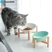 yourkith cat bowl ceramic eco friendly blue white ceramic pet bowl dog food feeder container supplier with bamboo shelf