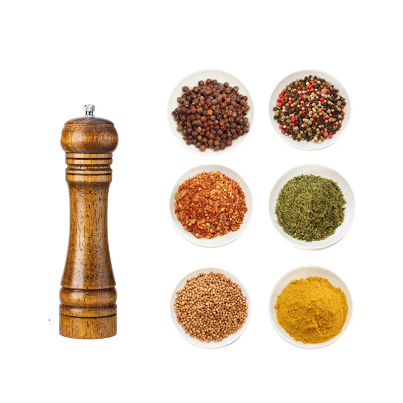

5 8 10 Inch Salt and Pepper Mill Solid Wood Spice Grain Grinder with Adjustable Ceramic Grinding core Kitchen Tools Mills