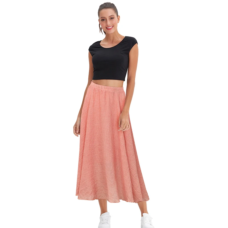 Богемные пляжные плиссированные юбки с эластичной резинкой на талии из льна и хлопка, длинные юбки макси для четырех сезонов, винтажные прочные юбки Saia - Цвет: 4