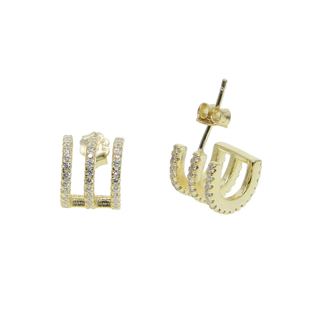 Новинка 2021 сверкающие трехслойные серьги гвоздики с инкрустацией из фианита