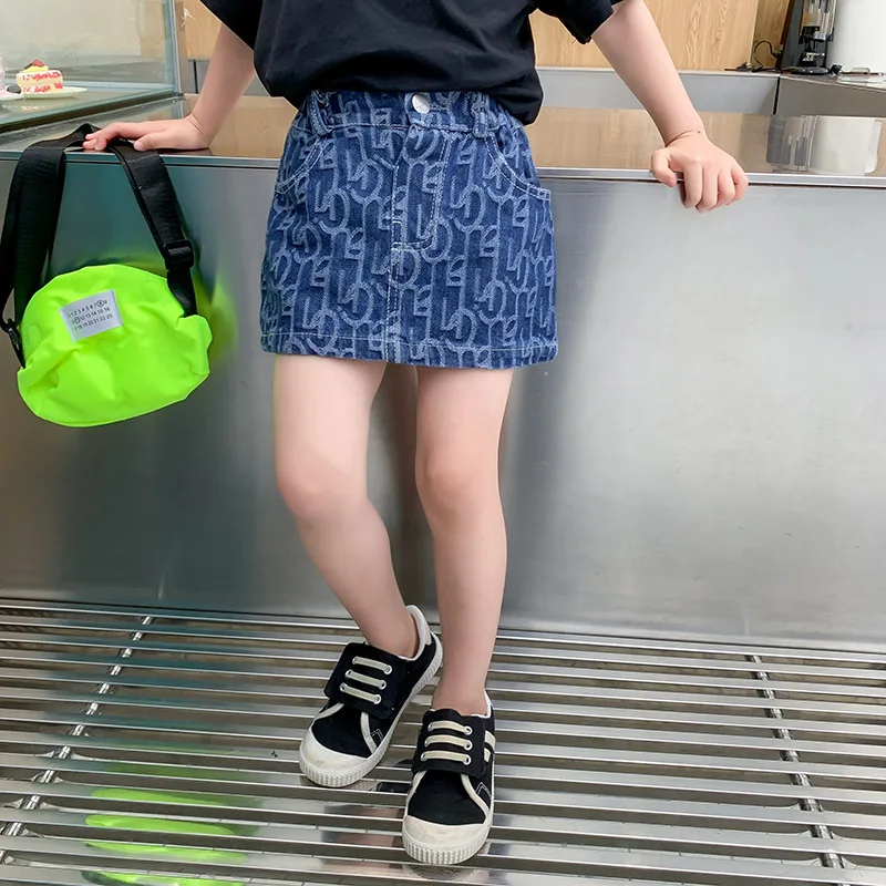

3-9 Y Baby Girls Denim Skirts Summer New Kids Fashion Print Mini Skirts Elastic Waist Korean Denim Skirt For Girls Child Clothes