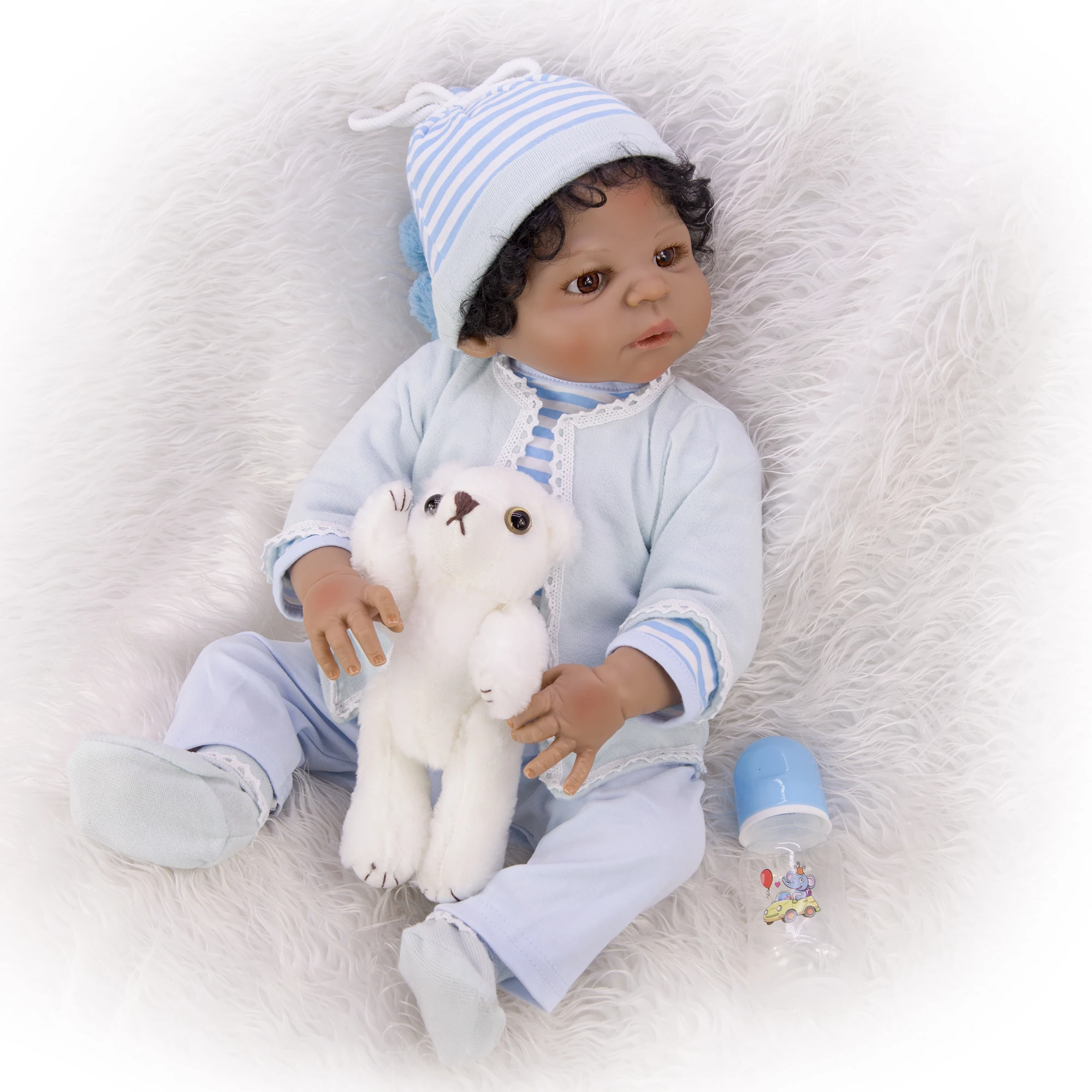 KEIUMI Лидер продаж 23 дюйма 57 см черная кожа Reborn Baby Boy полностью силиконовые куклы