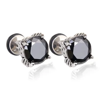 punk retro black zircon square women mens stud earrings gothic small stainless steel ear jewelry accessories earrings wholesale